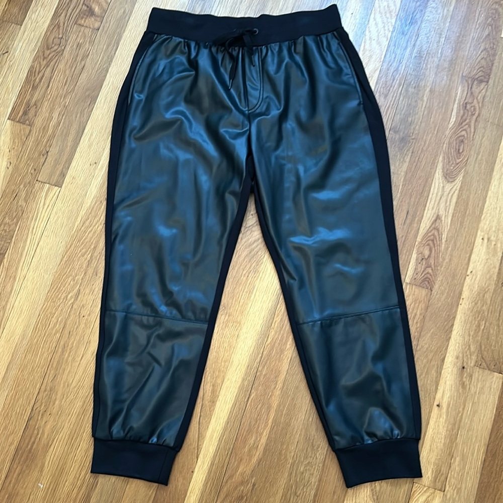 Calvin Klein Black Faux Leather Joggers size women’s XL. GREAT CONDITION